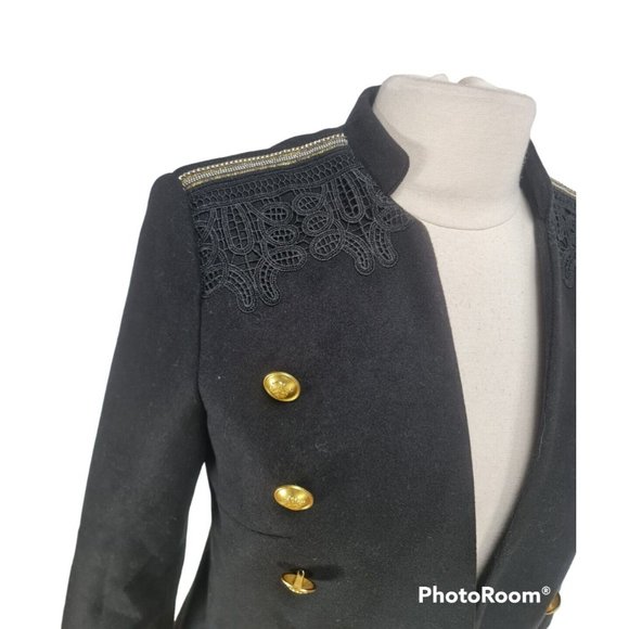 ROMEO + JULIET Women One Button Up Blazer Size M  Black Gold Embordered A18P - Picture 4 of 8